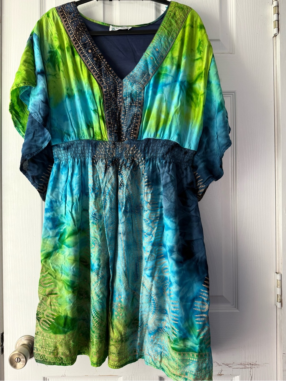 Lapogee Boho Tie Dye Kaftan Dress Size 1X V-Neck Hippie Resortwear Cruise
